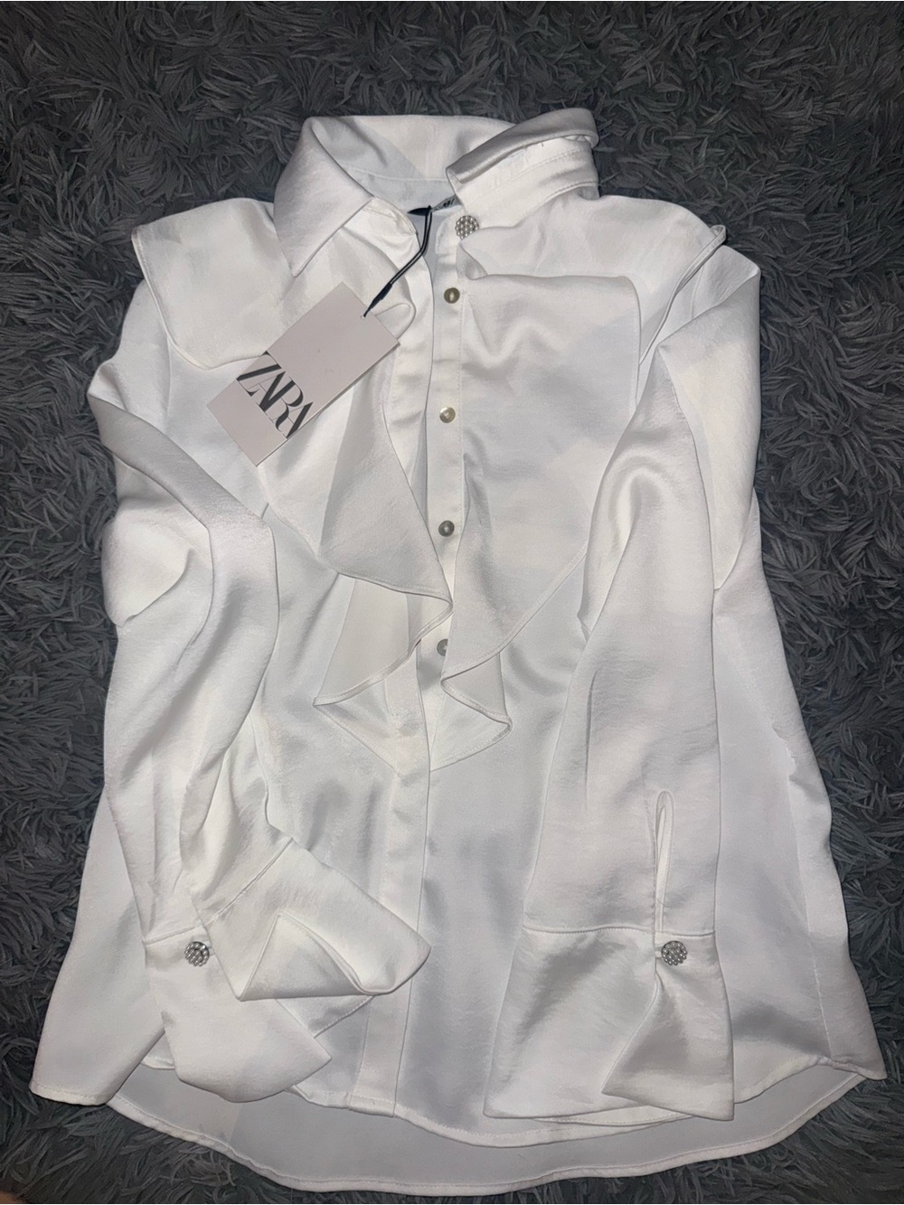 Zara White Ruffle-Front Dress Shirt